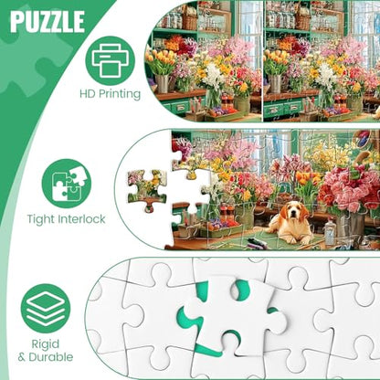 300 Large Piece Puzzles for Adults,Fun Cute Puppy Jigsaw Puzzle for Seniors | Flower Arranger's Shed Puzzle,Interlock Perfectly Letter on Back No Dust,Challenging Activity Games Puzzle Gifs(20.5 x 15 in) - style: dog
