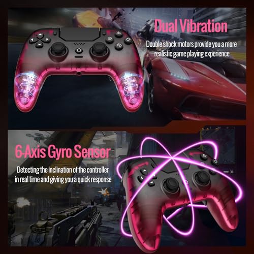 BETMI Wireless Controller for PS-5, Pro/Slim/PC (Black/Hot Pink/Clear) | Hall Effect Joystick & Trigger/Macro/Turbo/RGB Light/3.5mm TRRS Audio Jack/Speaker/Mic/Mute Button/6-Axis Gyro/Dual Vibration