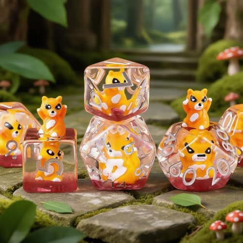 DND Resin Raccoon Dice Set, Red D&D Polyhedral Dice for Dungeons and Dragons RPG, MTG Role Playing Games D and D Dice 7pc D20 D12 D10 D8 D6 D4 for Ages 15 and Up - color: Raccoon1