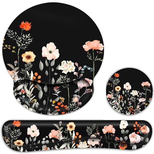 Ergonomic Mouse Pad with Wrist Rest and Keyboard Wrist Rest, Wrist Rest for Computer Keyboard, Easy Typing, Pain Relief, Black Mouse Pad with Wrist Support for Gaming,Office, Laptop, Garden Flowers - color: Garden Flower