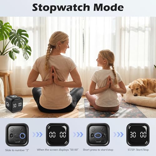 Pomodoro Timer Cube, Productivity Visual Timer Flip, 5/10/30/60 Min Preset Custom Countdown, ADHD Tool Rotating Countdown Stopwatch, Vibrate/High/Low Volume, for Study, Work, Game, Kitchen-Black - color: Black