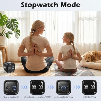 Pomodoro Timer Cube, Productivity Visual Timer Flip, 5/10/30/60 Min Preset Custom Countdown, ADHD Tool Rotating Countdown Stopwatch, Vibrate/High/Low Volume, for Study, Work, Game, Kitchen-Black - color: Black