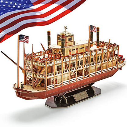 CubicFun 3D Puzzle Mississippi Steamboat Model Kit Gift for Kids and Adults, 142 Pieces - style: 1/100 Mississippi Steamboat