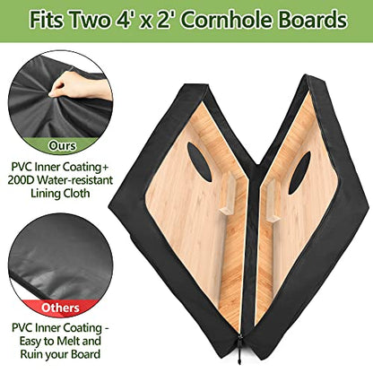 GOBUROS Cornhole Board Carrying Case 4' x 2' Fits Regulation Size, Only Bag | Cornhole Carry Bag with Front Sandbag Pockets, Corn Hole Storage Bag Two-Ways Zipper and Padded Shoulder Strap