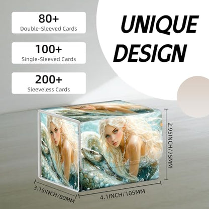 Trading Card Storage Box, Holds 100+ for MTG Cards, PU Leather with Magnetic Closure, Blonde Maiden with Serpent in Water Durable Deck Box for Magic the Gathering, Trading Card Games - color: Blonde Maiden with Serpent in Water