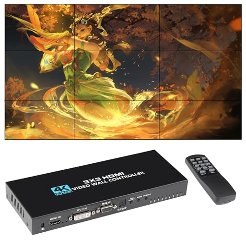4K Seamless Splicing TV Wall Processor - HDMI & DVI Input, 1080P HDMI Video Image Processor with RS232, Support 180Rotate, 1x2 to 3x3 Configurations - color: 3x3 HDMI Video Wall