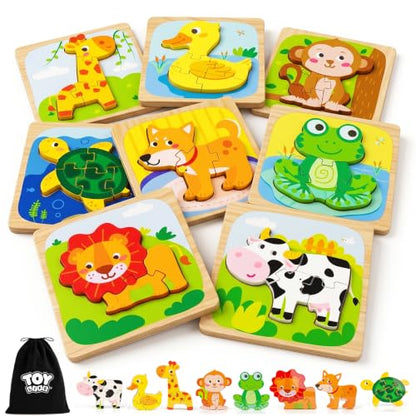 TOY Life Wooden Puzzles for Toddlers 2-4, Montessori Toys for 1 2 3 Year Old Boys Girls, Animals Puzzles Educational Learning Toys 2 Year Old, Toddler Birthday Gifts Toy for Baby Girl Boy 6M+