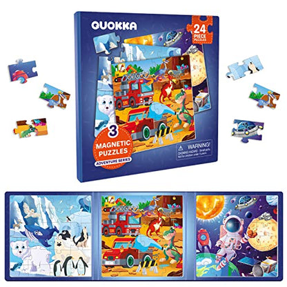 Magnetic Puzzles for Toddlers 3-5 - Kids Travel Toys for Boys and Girls | 24 Pieces Kids Puzzles Ages 2-4 - Travel Games for Kids 4-6 - Learning Animal, Space, Dino Car Airplane Road Trip Activities - color: 6. Space 24 Pcs