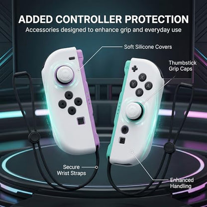 GAMEXX (L)/(R) Light Purple and Light Green Controller Compatible with Switch 2 with Soft Silicone Cover Cases, Thumbstick Grip Caps, Wrist Straps, Motion Controls, HD Rumble, Magnetic Connection, Bluetooth 5.1