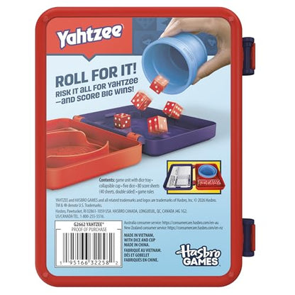 Hasbro Gaming Yahtzee Dice Game | with Collapsible Cup & Storage Case | Fun Family Games for Kids, Teens, Adults | 30 Mins. | 2 or More Players | Ages 8+