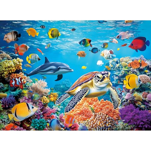 300 Pieces Underwater World Puzzle for Adults, Sea Turtle Jigsaw Puzzle 300 Pieces Recycled Cardboard Puzzles for Adults, Family Challenging Game Home Decor Gift Toy for Teens Kids Seniors 20.5×15 in - style: Underwater World