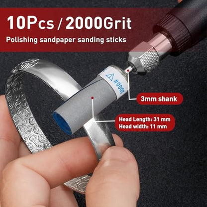 2000 Grit Sanding Drums Sandpaper Sticks Set for Dremel Rotary Tool with 1/8" Shank,10 Pcs Sanding Drums Accessories Dry/Wet Abrasive Cylinders for Wood/Metal Rust Removal/Jade Polishing - size: 2000 Grits
