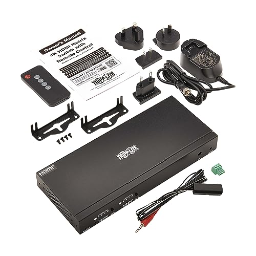 Tripp Lite HDMI Video Switch 4 Computers 2 Monitors, 4 Port 4K@60Hz Video Matrix Splitter, Single Push Button Switch, Headset Audio, TAA Compliant, 3-Year Warranty (B119-4X2-4K)