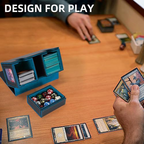 AFIING MTG Commander Card Storage Box - Fits 200 Double Sleeved Cards,3-in-1Card Deck Case,Strong Magnet Card Organizer For Magic Commander TCG CCG,4Dividers &2 Toploaders, Black/Cyan - color: Black Cyan