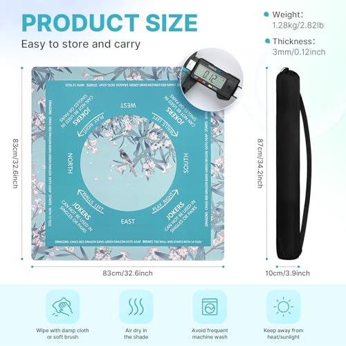 DEVPNR Mahjong Mat for Table with Black Carrying Bag, 32.6"x32.6",Lake Blue | Non-Slip Table Cover, Noise-Reducing, with Rules, Easy Storage, for American Mahjong, Poker, Card & Board Games - color: Lake Blue