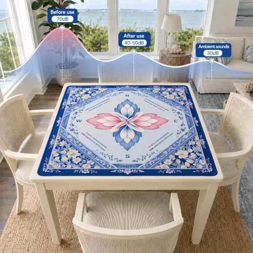 Mahjong Mat 31.5x31.5 Inch, Non-Slip Rubber 3mm American Mahjong Mat with Rules, Blossom Lotus Hand-Painted Look Noise Reducing Game Neoprene Mat for Table (Elegant Lotus) - color: Elegant Lotus