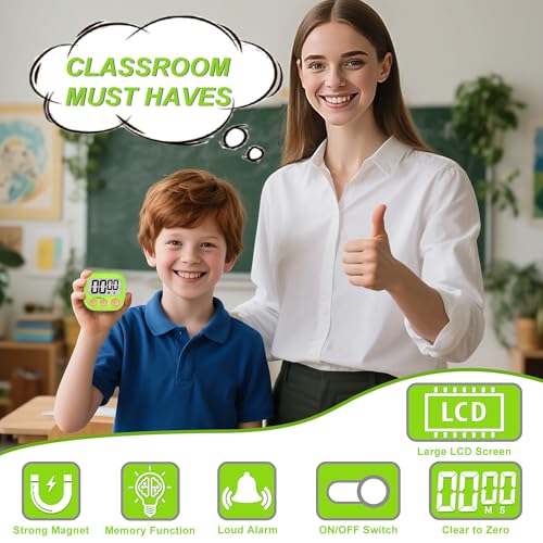 Digital Timer for Kids Teacher Supplies Classroom Timer for Study Learning Management Kitchen Work Exercise-4Pack Pink Blue Green White - color: Pink Blue Green White