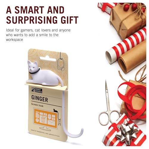 Monkey Business Ginger The Cat Tail Hook for Computer Screen, Tight Spaces, Hang Keys, Accessories in Easy Reach (White) - color: White
