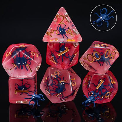 DND Dice Set, Octopus Resin Polyhedral Dice for Dungeons and Dragons, RPG, MTG D&D 7-DIE (D4, D6, D8, D10, D12, D20, D%) for Ages 15 and Up - color: Octopus