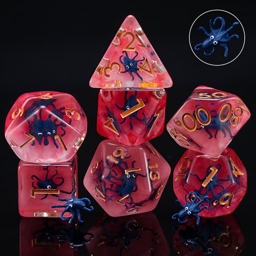 DND Dice Set, Octopus Resin Polyhedral Dice for Dungeons and Dragons, RPG, MTG D&D 7-DIE (D4, D6, D8, D10, D12, D20, D%) for Ages 15 and Up - color: Octopus