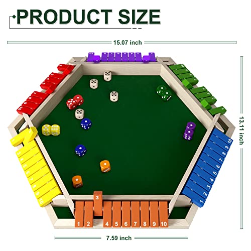 1-6 Players Shut The Box Dice Game, Wooden Board Table Math Game with 16 Dice, Classics Tabletop Version Games for Kids Adults, Family,Classroom,Home,Party or Pub - color: Multicolor