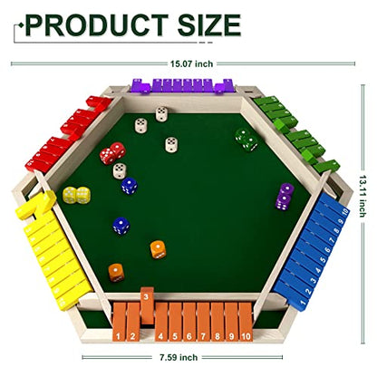 1-6 Players Shut The Box Dice Game, Wooden Board Table Math Game with 16 Dice, Classics Tabletop Version Games for Kids Adults, Family,Classroom,Home,Party or Pub - color: Multicolor