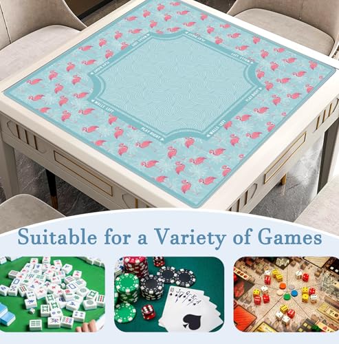 Blue Coastal Beach Flamingo Palm Leaf Mahjong Mat 31.5x31.5 Inch, Non-Slip and Noise Reduction Mah Jong Table Mat Cover Gifts for Mahjong Lovers Poker Board Games Dominoes - color: Blue Coastal Beach Flamingo