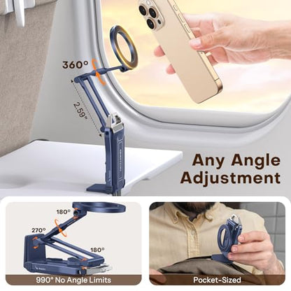 OMOTON 360°Rotating Adjustable Aluminum for MagSafe Tripod Mount, Navy Blue | Magnetic Phone Tripod for iPhone 17/16/15 Pro Max Air, Foldable Cell Phone Stand Fits Vlog, Gym Travel Essentials Accessories - color: 3-Navy Blue