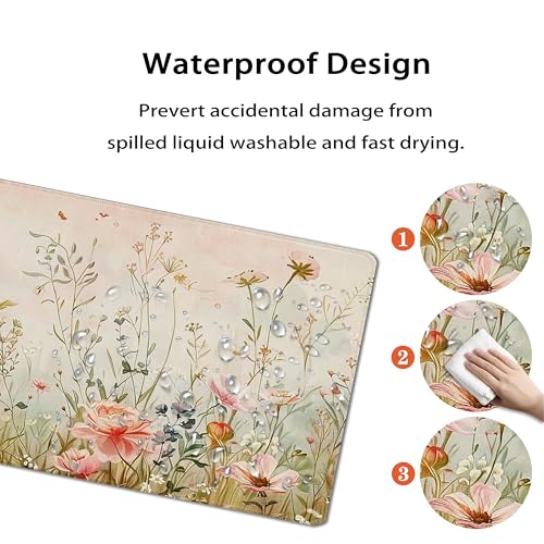 31.5”x11.8”Large Gaming Mouse Pad for Desk, Mouse Mat with Seamed Edges, Waterproof Desk Pad, Non-Slip Rubber Base, Keyboard Pad Computer Mat, Big XL Mousepad-Flower Wild Grasses - color: Flower Wild Grasses