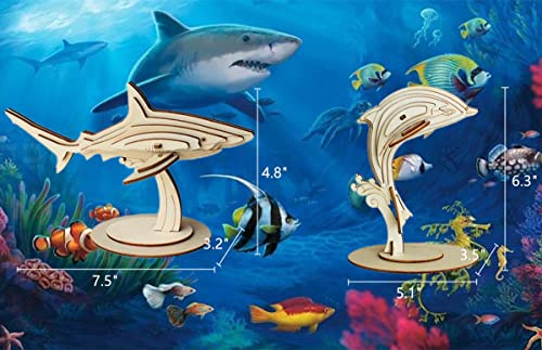 3D Wooden Sea Animal Puzzle - 6 Piece Set Wood Sea Animals Skeleton Assembly Model Kits - Wooden Crafts DIY Brain Teaser Puzzle - STEM Gifts for Adults & Teens Birthday Gifts Christmas - style: Sea Animals 6 model