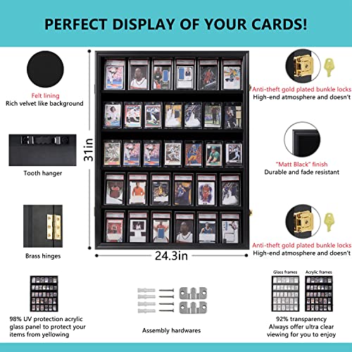 VERANI 35 Graded Sports Baseball Card Display Case Wall Mount Black 2PC | Lockable Trading Card Wall Cabinet,98% UV Block Acrylic Panel,Premium Wood Frame,Vertical Wall Mount Only - size: Large-Vertical-Black-2Pack