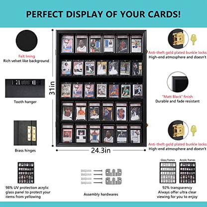 VERANI 35 Graded Sports Baseball Card Display Case Wall Mount Black 2PC | Lockable Trading Card Wall Cabinet,98% UV Block Acrylic Panel,Premium Wood Frame,Vertical Wall Mount Only - size: Large-Vertical-Black-2Pack