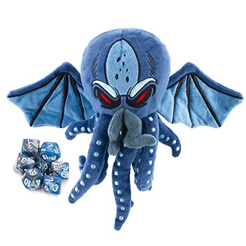CASEMATIX DnD Dice Holder & Soft Dice Case with 7-Piece RPG Dice Set – 9.5” Sea Monster Plush Dice Storage for 21 Dice, Zippered Dice Container & Tabletop Dice Organizer