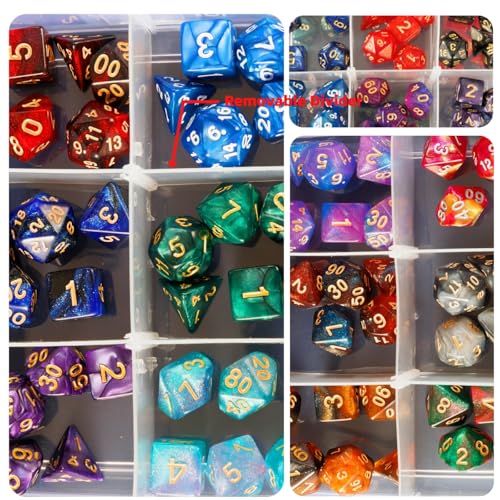 PUGED DND Dice Storage Box with Removable Dividers Polyhedral Dice Plastic Organizer Holding Up To 1200 Dices Craft Bead Compartment Container with Stickers for Sewing, Jewelry, Art, DIY - size: 4 layers