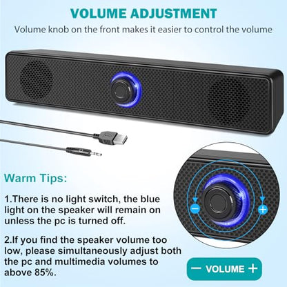 Computer Speakers, USB-A Powered PC Speakers Wired Stereo Desktop Speakers with 3.5mm AUX Audio Plug (No Bluetooth) for Computer, Desktop, Laptop, PC [2026 Version]