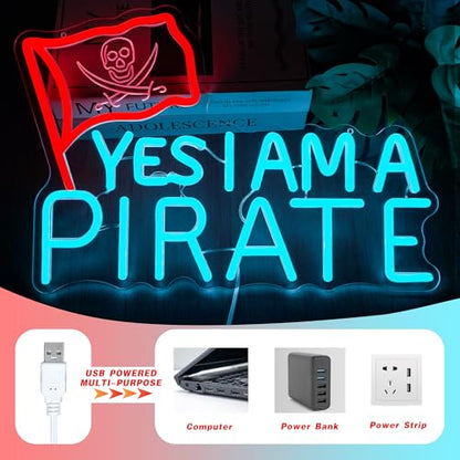 Pirate Neon Sign - YES I AM A PIRATE LED Light for Boys Room Decor, Pirate Themed Bar Wall Art, Nautical Man Cave Gift, Skull Crossbones, Kids Game Room Decor(16.2 * 11inch) - style: YES I AM A PIRATE