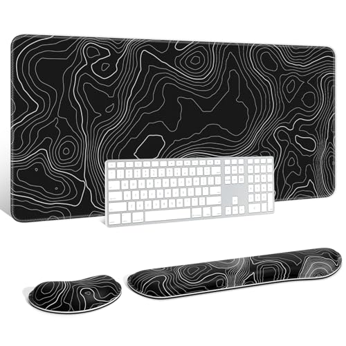 Auhoahsil Large Mouse Pad with Wrist Rests for Keyboard & Mouse, Thick Soft Ergonomic Memory Foam Wrist Supports, Big & Long Desk Mat 35.5 x 15.7 in, for Office Gaming Computer, Black Contour - color: Black Contour