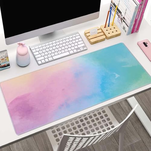 Large Gaming Mouse Pad with Stitched Edges, Watercolor Batik Desk Mat Extended Keyboard Pad, Non-Slip Rubber Base Desk Pad for Keyboard and Mouse, 31.5X11.8 inch - color: Watercolor Batik