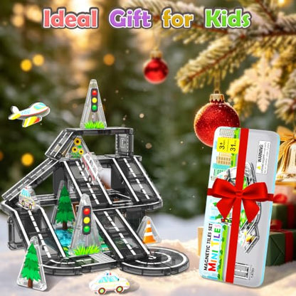Road Mini Magnetic Tiles with Case Travel Toys for 3+ Year Old Boys Girls - color: Color-21