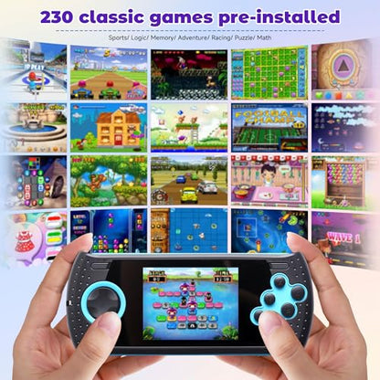 16 Bit Handheld Game for Kids Built-in 230 HD Classic Retro Video Games USB Rechargeable 3.0 Inch Childrens Travel Electronics Toys Portable Gaming Player System Gift for Boys Girls Ages 4-8-12 - style: Blue