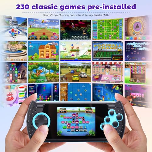 16 Bit Handheld Game for Kids Built-in 230 HD Classic Retro Video Games USB Rechargeable 3.0 Inch Childrens Travel Electronics Toys Portable Gaming Player System Gift for Boys Girls Ages 4-8-12 - style: Blue