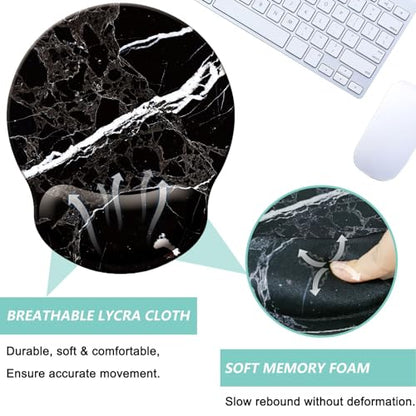 Mouse Pad with Wrist Support, Ergonomic Mouse Pad with Memory Foam Wrist Rest Cushion, Non-Slip Rubber Base Gaming Mice Pad for Home Office Computer Laptop, Black White Marble - color: Black white marble