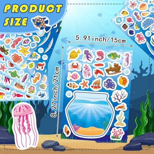 Ocean Animal Stickers, Make Your Own Sea Animal Fish Tank Scene Sticker | Make a Face Sticker Sheets for Kids, Goodie Bags Stuffers, Summer Party Favors Activities - style: Fish Tank