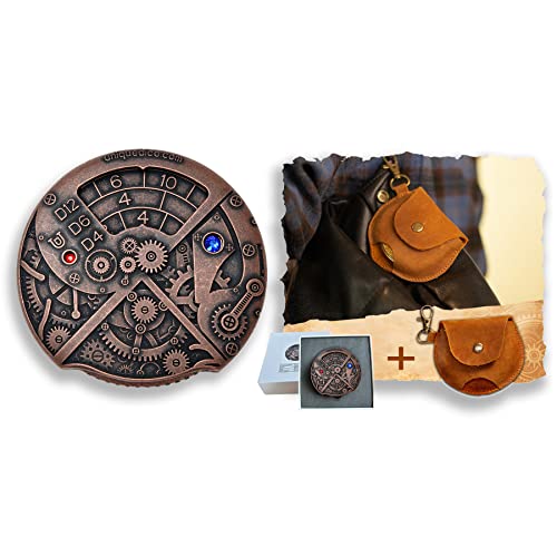 Unique Dice Roulette Dice Metal Dice Set Mechanical Dice Spinner DND Roller D&D Dice, Steampunk Dice Retro Dice Spinner Dice D20 All in One DND Dice D6, D8, D10, D12 for Dungeons and Dragons TRPG - color: 10 Copper Bag