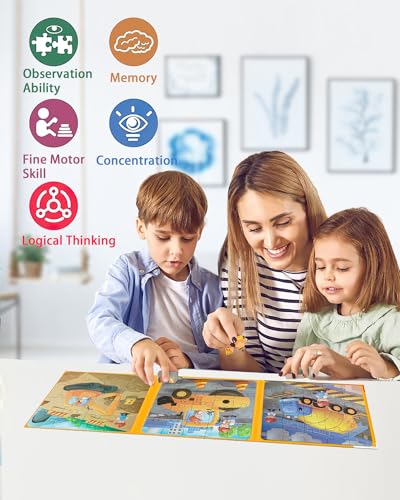 Magnetic Puzzles for Toddlers 3-5, 3 in 1 Travel Puzzles for Kids Ages 4-6, Excavator Truck Jigsaw Puzzle Book Road Trip Activities Toys for 3 4 5 6 Year Old Girls Birthday (Engineering) - style: Level 2 Construction Truck