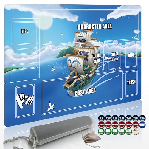 Playmat for One Piece Card Game (24x14 Inches): with Non-Slip Rubber, Zones Design, a Professional Storage Bag Included, Plus a Limited-Time Gift of a Set of 20 Damage Counters (Sky Ship) - color: Sky Ship