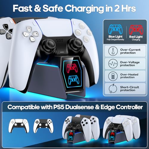Controller Charger Station Compatible with Play 5 Faceplates Edge & Dual Controller, 9 Lightings P 5 Accessories Charging Station, P 5 Dock Stand with LED Indicator & On-Off Switch, Gray - color: Gray