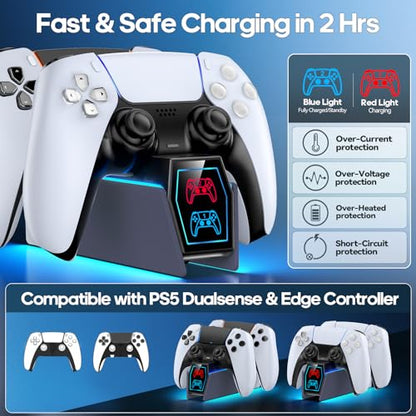 Controller Charger Station Compatible with Play 5 Faceplates Edge & Dual Controller, 9 Lightings P 5 Accessories Charging Station, P 5 Dock Stand with LED Indicator & On-Off Switch, Gray - color: Gray