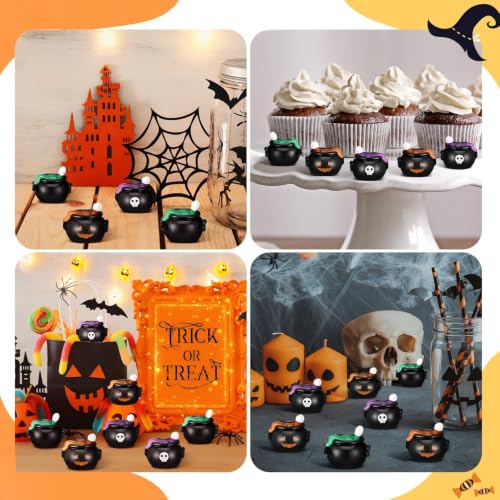 50 Pcs Halloween Mini Resin Figures Bulk Resin Witch Cauldron Figures | Tiny Figurines for Gift Bags, 3 Styles Skull Pumpkin Ghost, Hide Game Decor, Halloween Party Fillers - style: Witch Cauldron