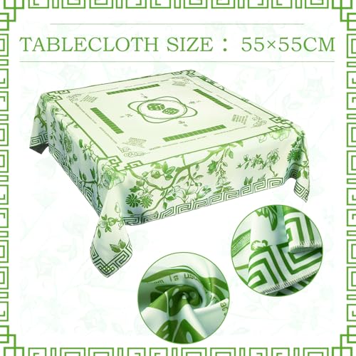 Oudain Chinoiserie Mahjong Tablecloth Florals Card Table Cloth 55x 55 Inch Square Tablecloth Game Table Cover with Game Rules for Mahjong Beginners, Card, Board Tile Games(Green and White) - color: Green and White